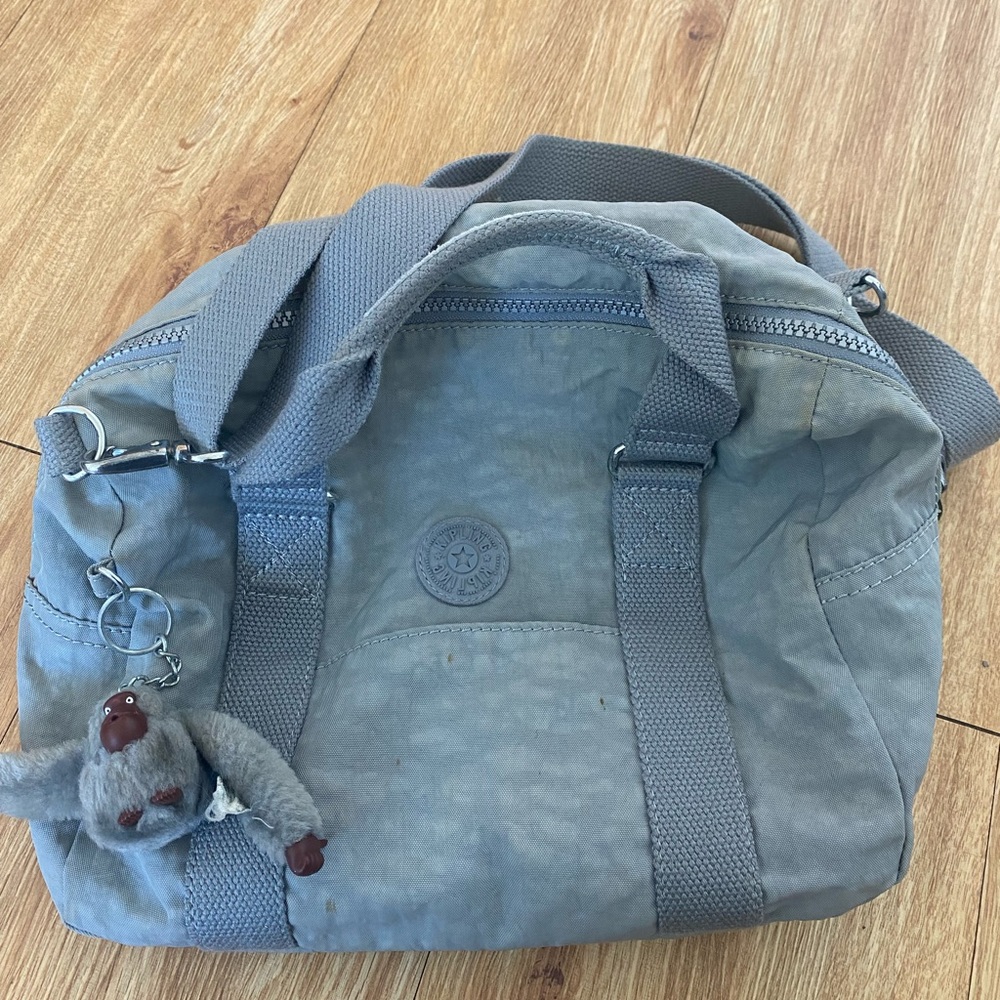 Kipling Gray Crossbody Hand Bag Purse With Monkey Keychain